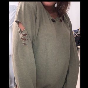 Olive Green Distressed Sweatshirt